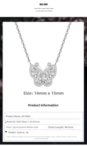 Spécifications détaillées du collier papillon en argent massif S925 et zircone 5A