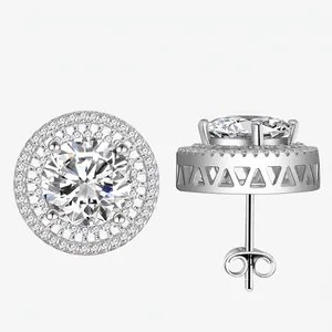 925 Sterling Silver Round Brilliant Cut Halo Stud Earrings For Women Luxurious Rhinestone Inlaid Fashion Jewelry Earrings
