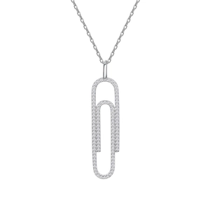 Sparkling S925 sterling silver paperclip pendant necklace with micro-pave cubic zirconia