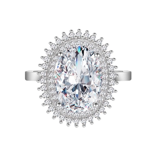 Bague luxueuse en argent S925 avec diamant carbone ovale 9*13mm et sertissage halo