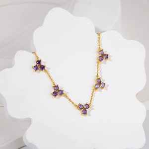 18K gold plated snowflake necklace with five elegant purple petal shaped pendants