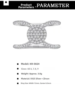 Detail view of S925 silver ring featuring pave zircon disk and X-shaped cross band design