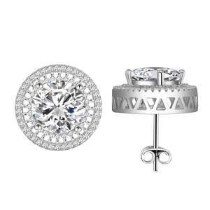 10mm round brilliant cut halo stud earrings in 925 sterling silver with double halo design