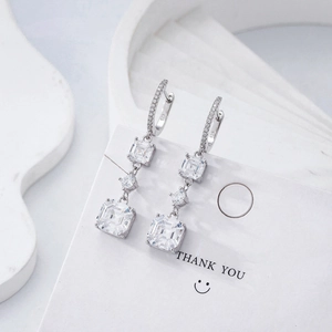Boucles d'oreilles en argent 925 avec diamants Asscher et pierres de taille sucre carrées