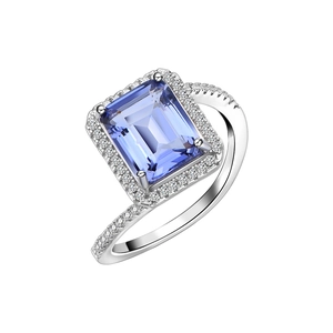 Elegant 8x10mm emerald cut lavender cubic zirconia halo ring in S925 sterling silver