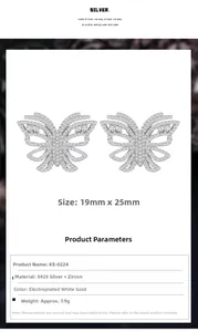 Makroansicht der S925 Silber Schmetterling Ohrringe mit Mikro-Pave-Zirkonia Steinen