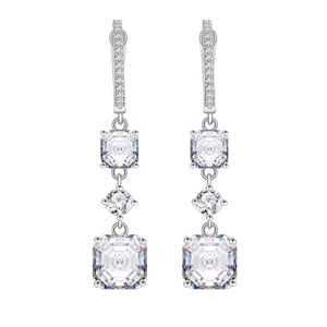 Boucles d'oreilles pendantes en argent 925 avec diamants à coupe Asscher à trois niveaux