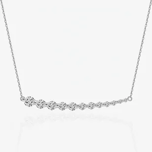Minimalist 925 Sterling Silver Curved Bar Pendant Necklace With Graduated Zirconia Stones Sparkly Clavicle Chain For Women