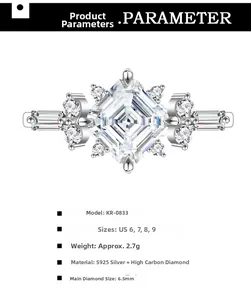Macro detail of S925 silver ring featuring a 6.5mm princess cut carbon diamond setting