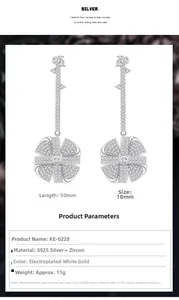 Detailed view of S925 silver windmill earrings with zircon inlay and dimensions 50mm