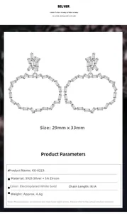 Détails de boucles d'oreilles irrégulières en argent S925 avec des zircons rectangulaires