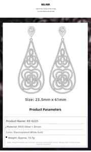Detailed size and material specs for S925 silver teardrop floral dangle earrings