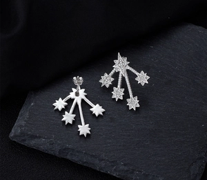 Detail of S925 silver star earrings with micro-set cubic zirconia and 925 hallmark