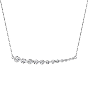 Sparkling S925 sterling silver necklace with curved gradient zircon pendant on white background