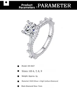 Detailed specs of S925 silver engagement ring with 7mm round brilliant cut stone