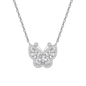 Élégant collier papillon en argent sterling S925 orné de cristaux de zircon brillants