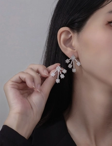 Macro detail of S925 silver star earrings featuring premium micro-pave cubic zirconia