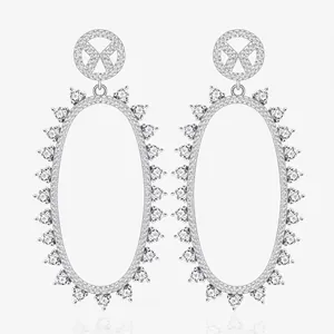 Luxury 925 Sterling Silver Oval Hollow Micro Pave Dangle Earrings For Women Individual Exaggerated Rhinestone Drop Earrings Party Jewelry Gift