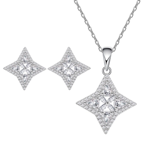S925 sterling silver four-point star jewelry set with necklace and stud earrings