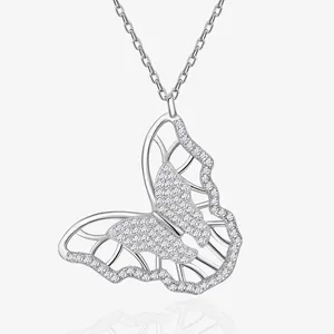 S925 Sterling Silver Butterfly Pendant Necklace For Women Micro-Inlaid Zirconia Elegant Double Layer Clavicle Chain Jewelry