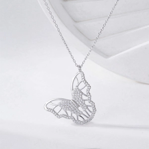 Exquisite S925 sterling silver butterfly pendant necklace with micro-pave cubic zirconia