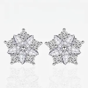 Orecchini a Lobo in Argento Sterling S925 a Forma di Stella e Fiore Con Zirconia 5A Oro Argento per Donna Matrimonio