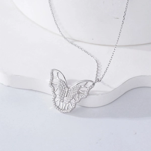 Exquisite S925 sterling silver butterfly necklace with micro-paved cubic zirconia accents