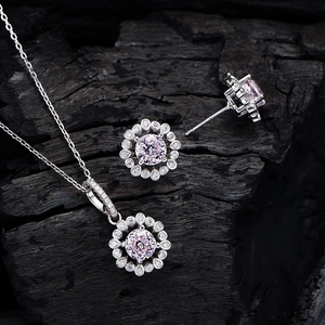 925 silver 6mm yellow high carbon diamond necklace and earrings floral jewelry set