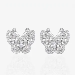 Boucles d'Oreilles Clous Papillon en Argent Sterling 925 de Luxe Avec Micro-Incrusté Zirconia Boucles d'Oreilles Animales Brillantes Pour Femme Bijoux de Mariage