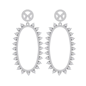 Exaggerated oval hollow drop earrings in S925 sterling silver with micro-pave white zircons