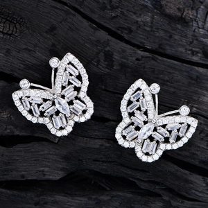 Boucles d'oreilles papillon en argent sterling S925 ornées de zircons cubiques brillants