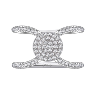 Elegant S925 sterling silver X-shaped crisscross ring with micro-paved sparkling round disc
