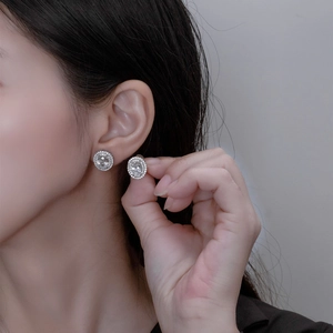 Classic sterling silver 925 halo stud earrings with high-carbon oval sparkling diamond