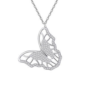 Sparkling S925 sterling silver butterfly pendant necklace with micro-pave zircon crystals