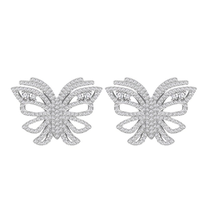 Elegante S925 Sterling Silber Schmetterling Ohrstecker mit feiner Diamant Pavé-Fassung
