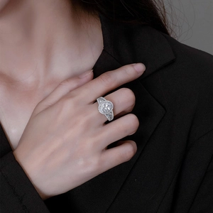 Luxury 925 silver ring with 7x9mm oval high carbon diamond worn on a hand