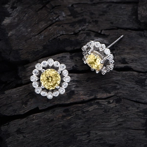 Luxury 925 sterling silver sunflower earrings with 6mm yellow high carbon diamonds