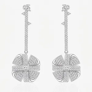 S925 Sterling Silver Windmill Long Drop Earrings For Women Micro Inlaid Zirconia Full Diamond Tassel Elegant Fine Jewelry