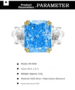 Makroaufnahme: 8*10mm strahlend blauer Kohlenstoff-Diamantring mit S925 Silberfassung