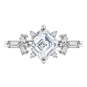 Luxurious 925 silver ring featuring a large square Asscher cut centerpiece stone