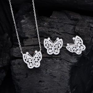 Ensemble bijoux papillon en argent sterling S925 avec zircons scintillants micro-pavés