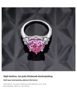 Macro detail of heart-cut pink gemstone ring with micro-pave setting on silver band