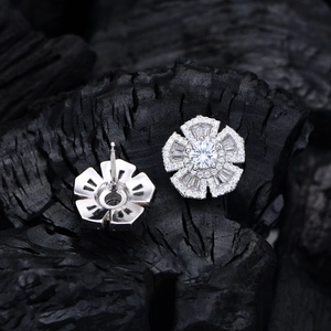 Floral sterling silver jewelry set with brilliant sparkling crystals on charcoal background