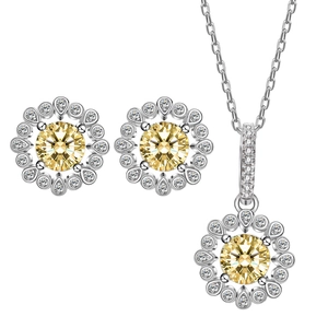 Lace four-claw 6mm yellow high carbon diamond 925 silver necklace and earring jewelry set
