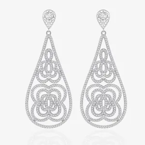 Luxurious S925 Sterling Silver Waterdrop Drop Earrings For Women Elegant Hollow Floral Pattern Zirconia Inlaid Banquet Jewelry