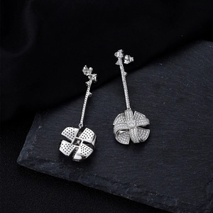 Elegant S925 sterling silver windmill drop earrings with sparkling micro-pave zircons