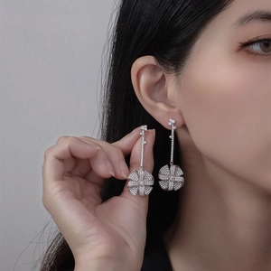 Elegant S925 sterling silver windmill tassel earrings with micro-set zircon crystals