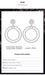 Detailed size guide for S925 silver hoop earrings with micro-pave cubic zirconia