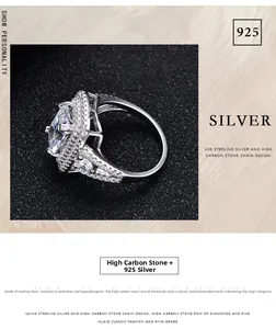 Macro side view of S925 silver halo ring with marquise-cut carbon diamond detailing