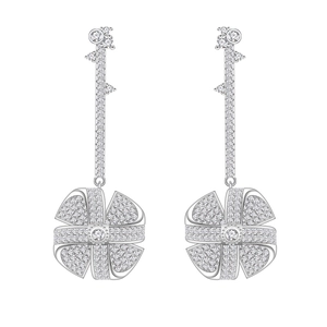 Sparkling S925 sterling silver windmill dangle earrings with micro-pave cubic zirconia